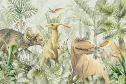 Fototapeta: Tropikalna dżungla z dinozaurami w akwareli