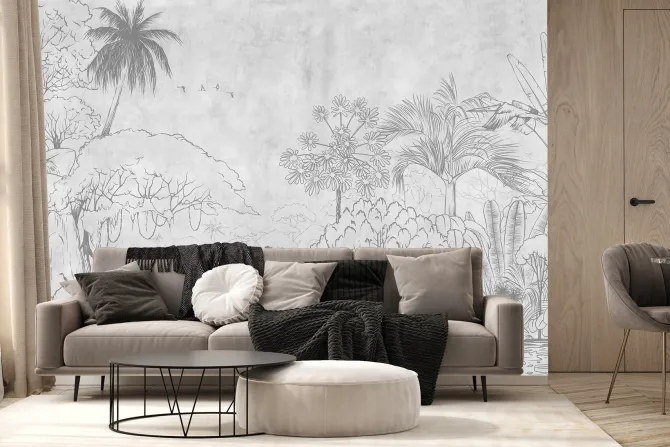 Fototapeta: Tropikalna dżungla w szarości