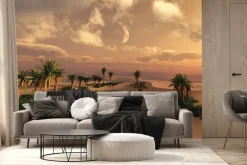 Fototapeta: Tropikalna pustynia z palmami i wodą