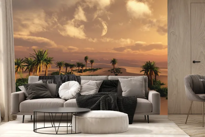 Fototapeta: Tropikalna pustynia z palmami i wodą