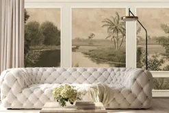 Fototapeta: Tropikalna rzeka z palmami w sztukaterii