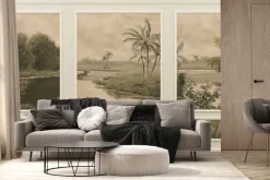 Fototapeta: Tropikalna rzeka z palmami w sztukaterii