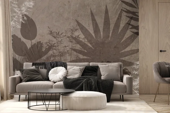 Fototapeta: Tropikalne liście na brązowym tle