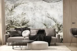 Fototapeta: Tropikalne liście na betonowym tle