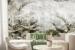 Fototapeta: Tropikalne liście na betonowym tle