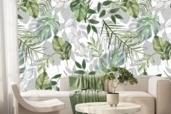 Fototapeta: Tropikalne liście w odcieniach zieleni i szarości