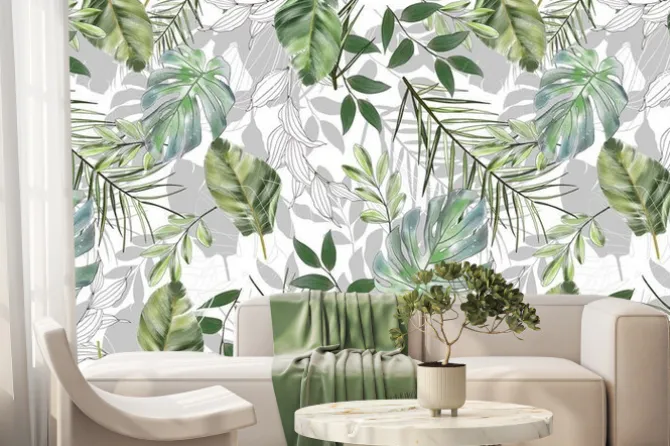 Fototapeta: Tropikalne liście w odcieniach zieleni i szarości