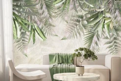 Fototapeta: Tropikalne liście palmy paproci zwisające z góry betonowe tło