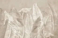 Fototapeta: Tropikalne liście bananowca i motyle na teksturowym tle w monochromatycznych