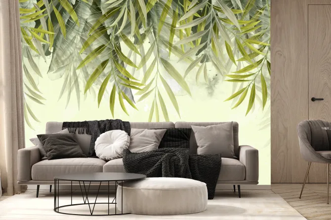 Fototapeta: Tropikalne liście 3d na zielonym tle