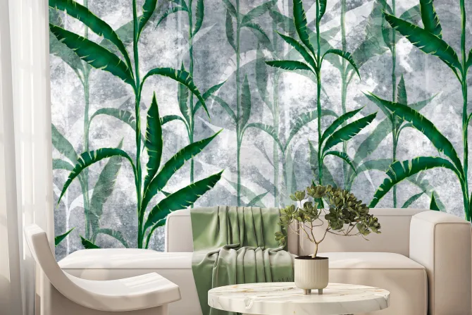 Fototapeta: Tropikalne liście na betonie