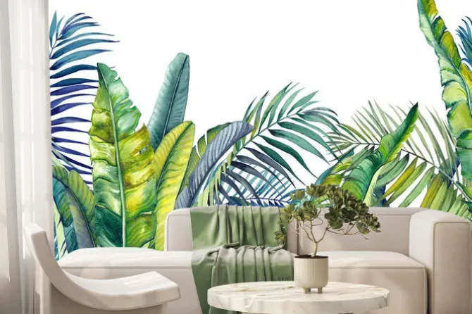 Fototapeta: Tropikalne liście palm i bananów na białym tle