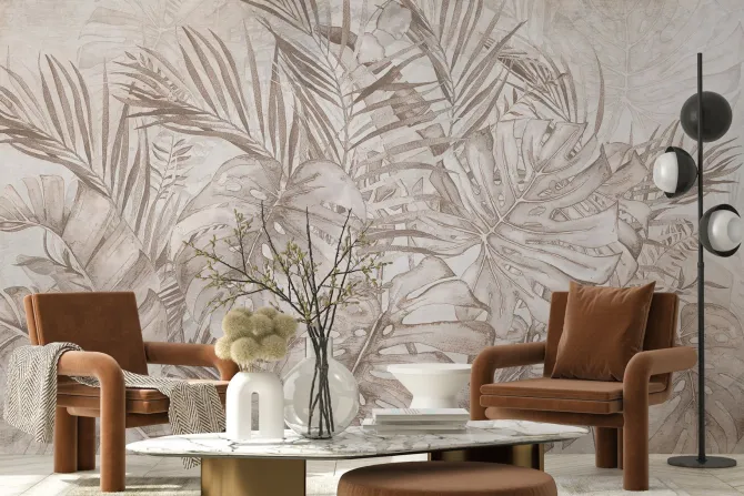 Fototapeta: Tropikalne liście w beżowych kolorach monochromatyczny wzór