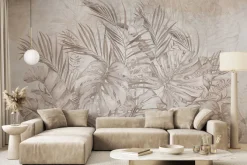 Fototapeta: Tropikalne liście w beżowych kolorach monochromatyczny wzór