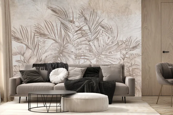 Fototapeta: Tropikalne liście w beżowych kolorach monochromatyczny wzór
