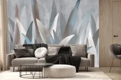 Fototapeta: Tropikalne liście na tle z betonową teksturą w stylu abstrakcyjnym