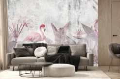Fototapeta: Tropikalne liście i flamingi