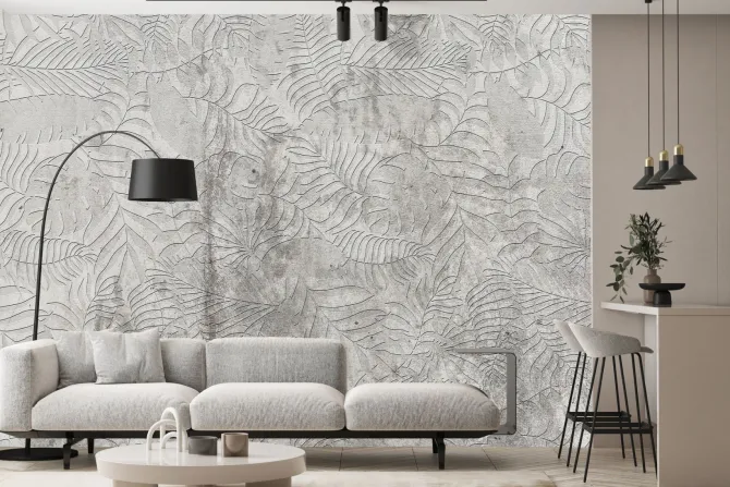 Fototapeta: Tropikalne liście na teksturowym betonowym tle