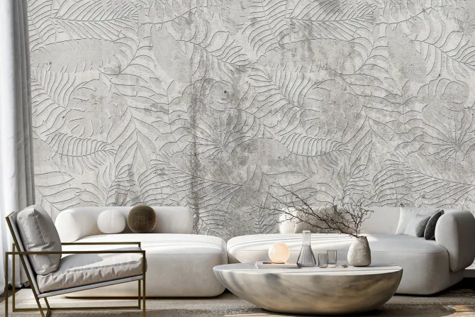 Fototapeta: Tropikalne liście na teksturowym betonowym tle