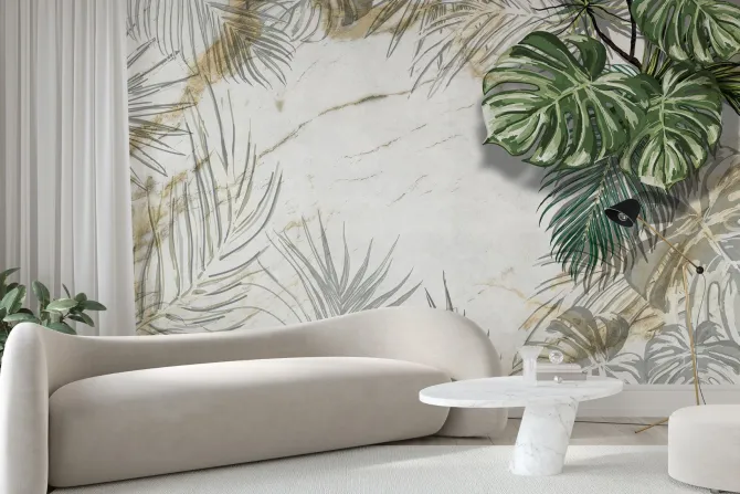 Fototapeta: Tropikalne rośliny monstera i palma