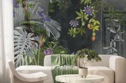 Fototapeta: Tropikalne rośliny kwiaty i liście na ciemnym tle