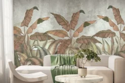 Fototapeta: Tropikalne rośliny i liście na szarym tle