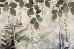 Fototapeta: Tropikalne rośliny i białe kwiaty