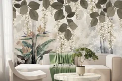 Fototapeta: Tropikalne rośliny i białe kwiaty