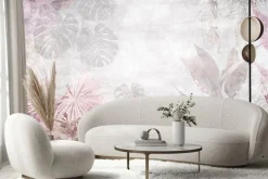 Fototapeta: Tropikalne różowe liście na betonie