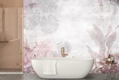 Fototapeta: Tropikalne różowe liście na betonie