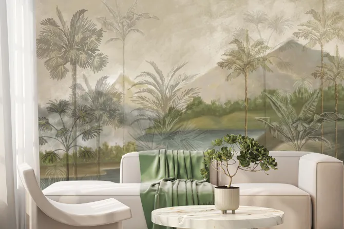 Fototapeta: Tropikalny krajobraz palmy w góry