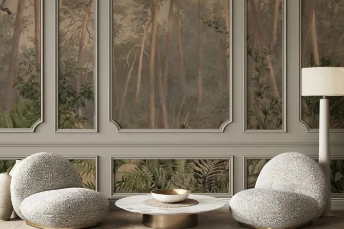 Fototapeta: Tropikalny krajobraz rośliny w sztukaterii