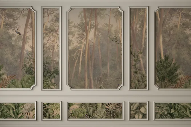 Fototapeta: Tropikalny krajobraz rośliny w sztukaterii