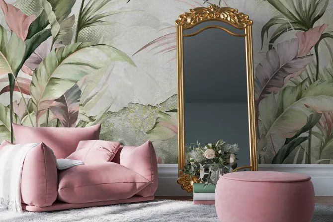 Fototapeta: Tropikalny krajobraz pastelowe liście na betonowym tle