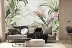 Fototapeta: Tropikalny krajobraz pastelowe liście na betonowym tle