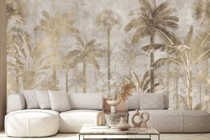 Fototapeta: Tropikalny las z palmami na betonie