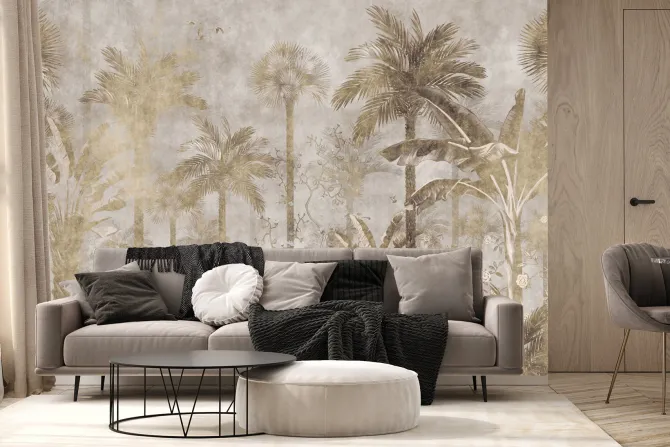 Fototapeta: Tropikalny las z palmami na betonie