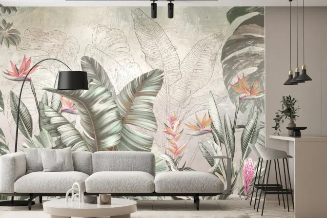 Fototapeta: Tropikalny las z liśćmi palm