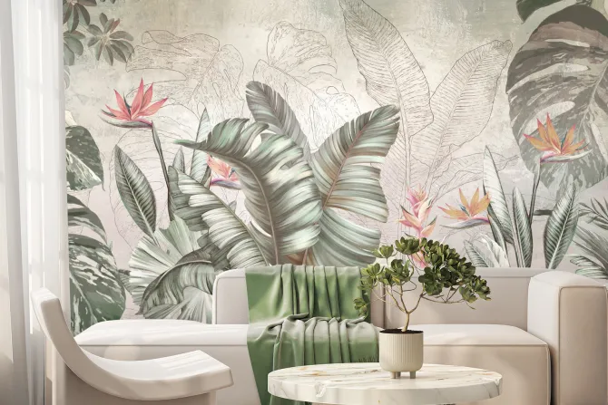 Fototapeta: Tropikalny las z liśćmi palm