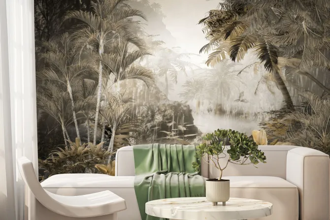 Fototapeta: Tropikalny las z palmami