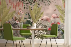 Fototapeta: Tropikalny raj z flamingami wśród kwiatów