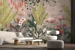 Fototapeta: Tropikalny raj z flamingami wśród kwiatów