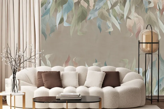 Fototapeta: Tropikalny wzór liście na brązowym tle