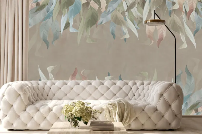 Fototapeta: Tropikalny wzór liście na brązowym tle