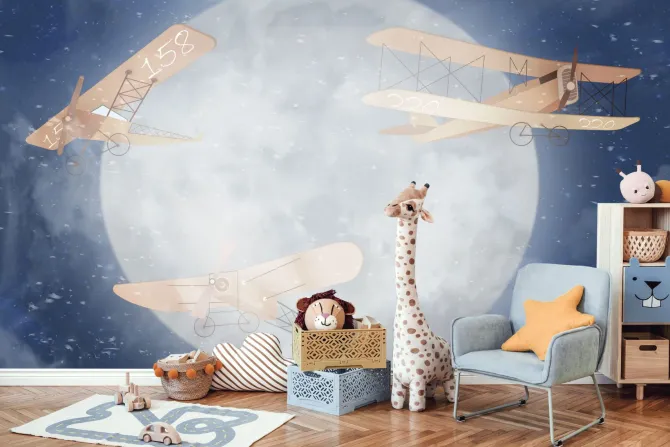 Fototapeta: Trzy samoloty na tle księżyca