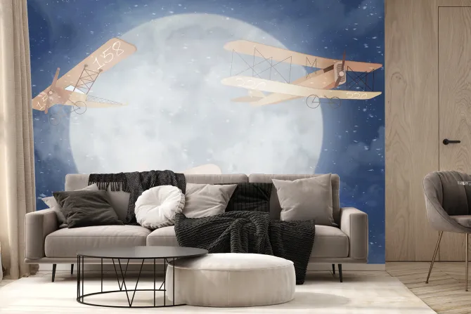 Fototapeta: Trzy samoloty na tle księżyca