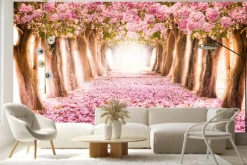 Fototapeta: Tunel 3d z drzew kwiatów wiśni