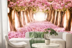 Fototapeta: Tunel 3d z drzew kwiatów wiśni