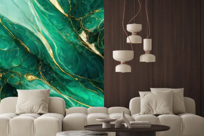 Fototapeta: Turkusowy marmur ze złotymi zdobieniami