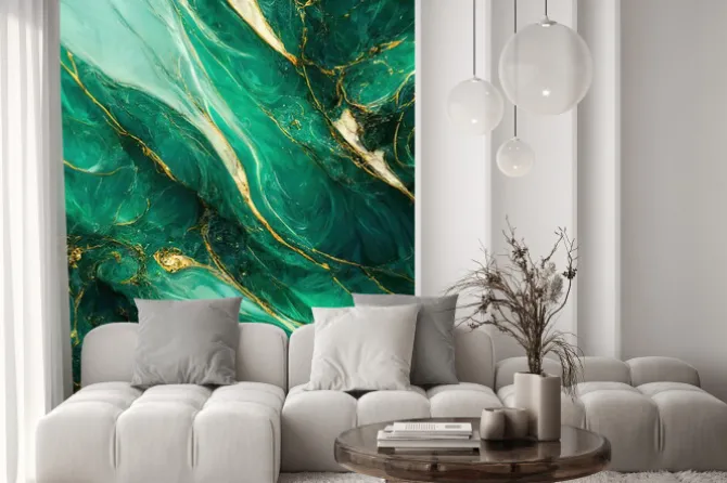 Fototapeta: Turkusowy marmur ze złotymi zdobieniami